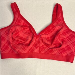Cotton No Wire Bra 42DDD Red Plaid Full Coverage Comfort Support Wireless Soft
